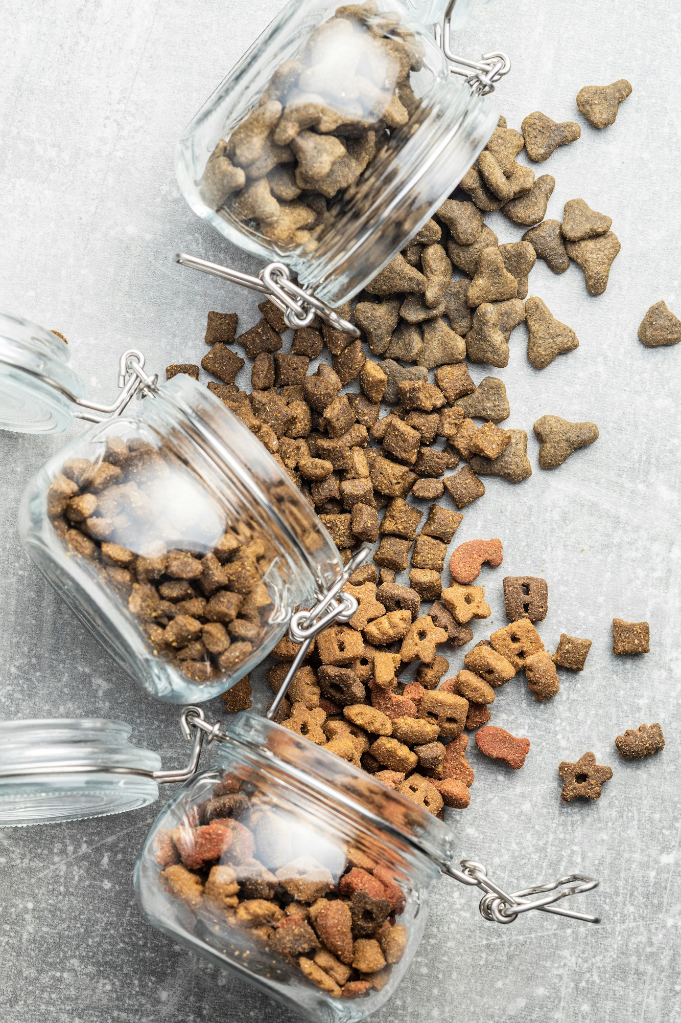 Dry pet food. Kibble dog or cat food.