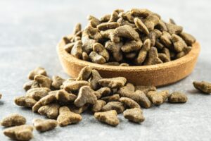 Dry pet food. Kibble dog or cat food.